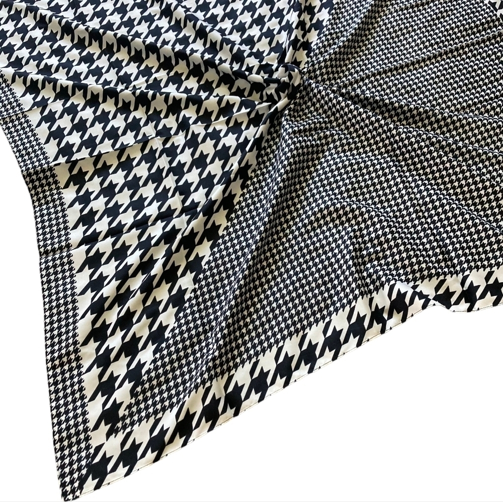 Oversized Square Black White Houndstooth Satin Scarf Neck hair Preppy Classic 💖 - Picture 9 of 13
